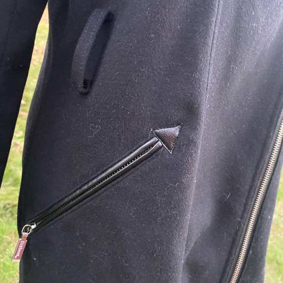 Barbour Black Wool Motorcycle Coat with Zipper Accents - Picture 6 of 14